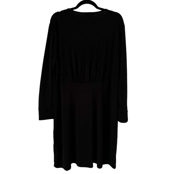 H&M Black Drapey V Neck Long Sleeve Classic Midi Dress Size XL - Picture 2 of 6
